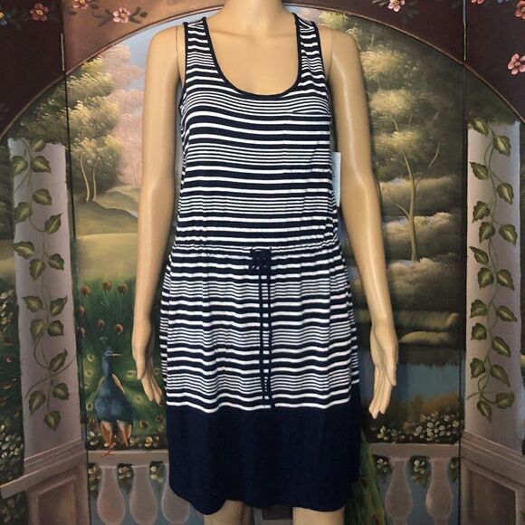 Navy Blue /White Horizontal Striped Dress Sz. S - Picture 1 of 5